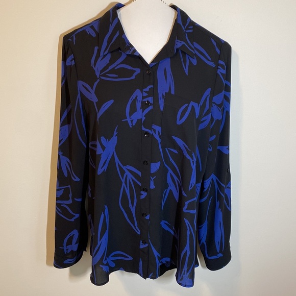 Silky blue & black blouse - Picture 1 of 8